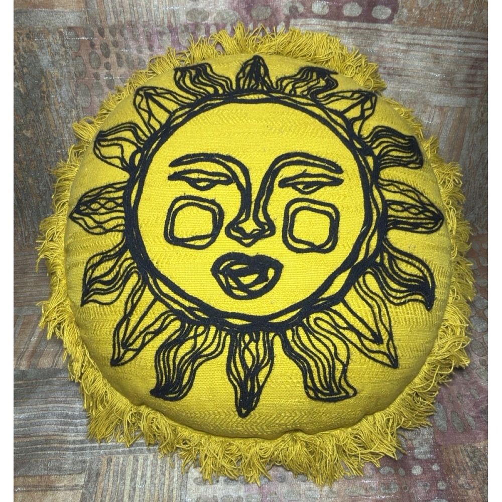 Opalhouse Jungalow Sun Pillow Celestial Boho Round Yellow Embroidered Fringe
